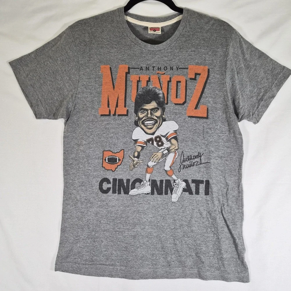 Homage Anthony Munoz Cincinnati Bengals T Shirt Mens Medium‎ Gray NFL Retro...